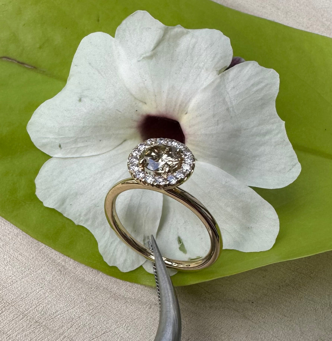 Halo ring in 14 ct. gold with 0,69 tcw. natural diamonds